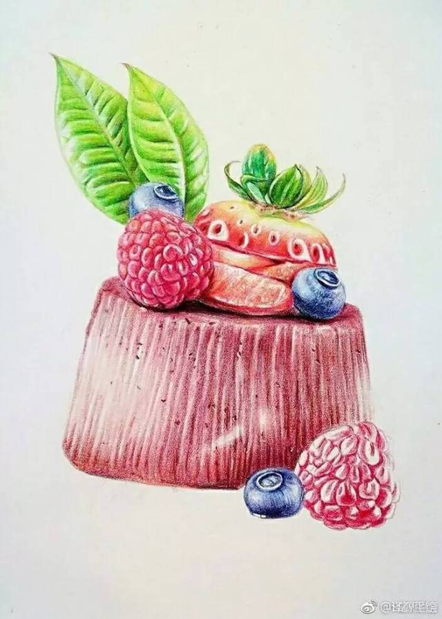 彩铅步骤临摹 | 水果小蛋糕(泽源手绘)