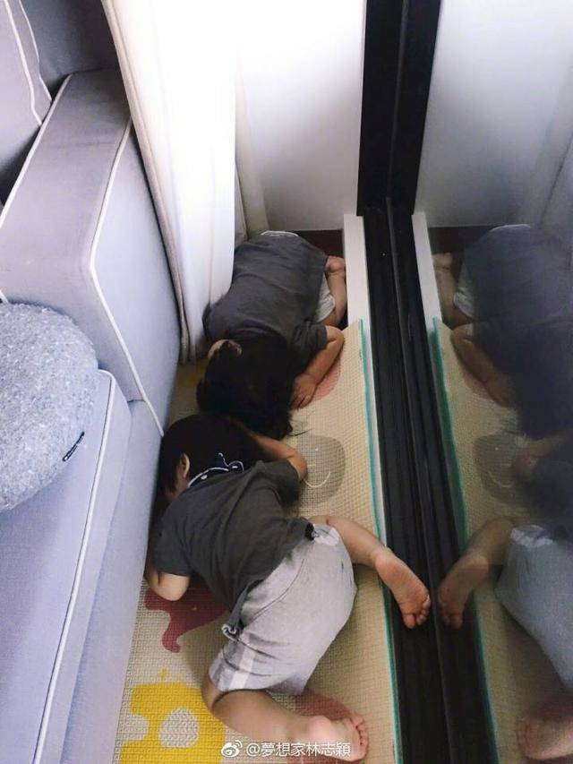 林志颖晒双胞胎儿子趴在沙发下找东西,动作神同步,简直萌坏了!