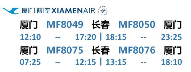 廈門航空在長春每日有兩個進出港航班,誠邀廣大旅客朋友們乘坐廈航