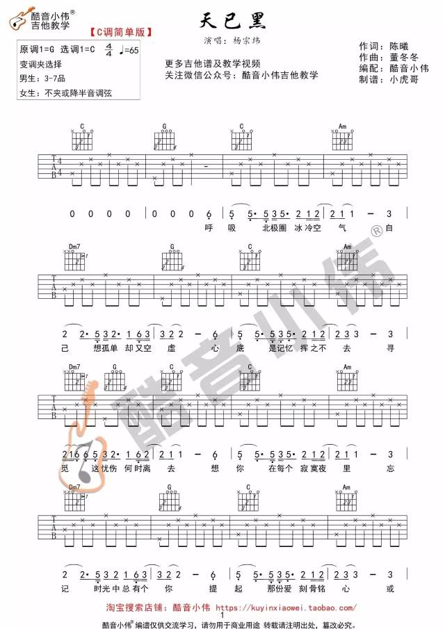 《天已黑》杨宗纬 酷音小伟吉他教学