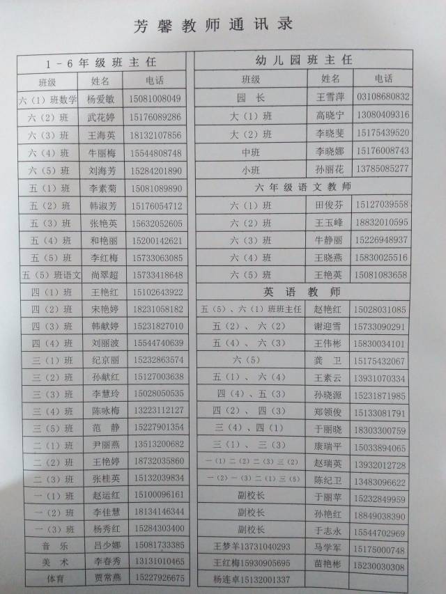 芳馨学校教师联系方式