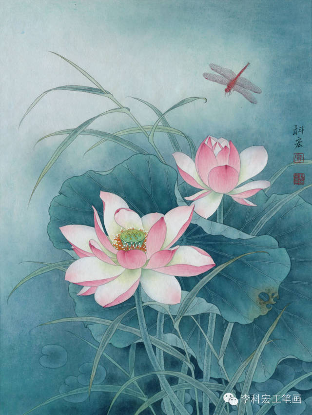 【国画教程】第1课:李科宏,小清新工笔荷花步骤画法