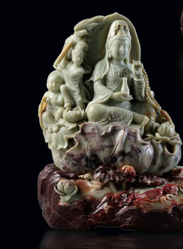 中国　玉石彫刻　人物刻　如意　D　R7205 中国 玉石彫刻 鶏血石 山水人物刻 床飾 置物 唐木台付 F R7719B