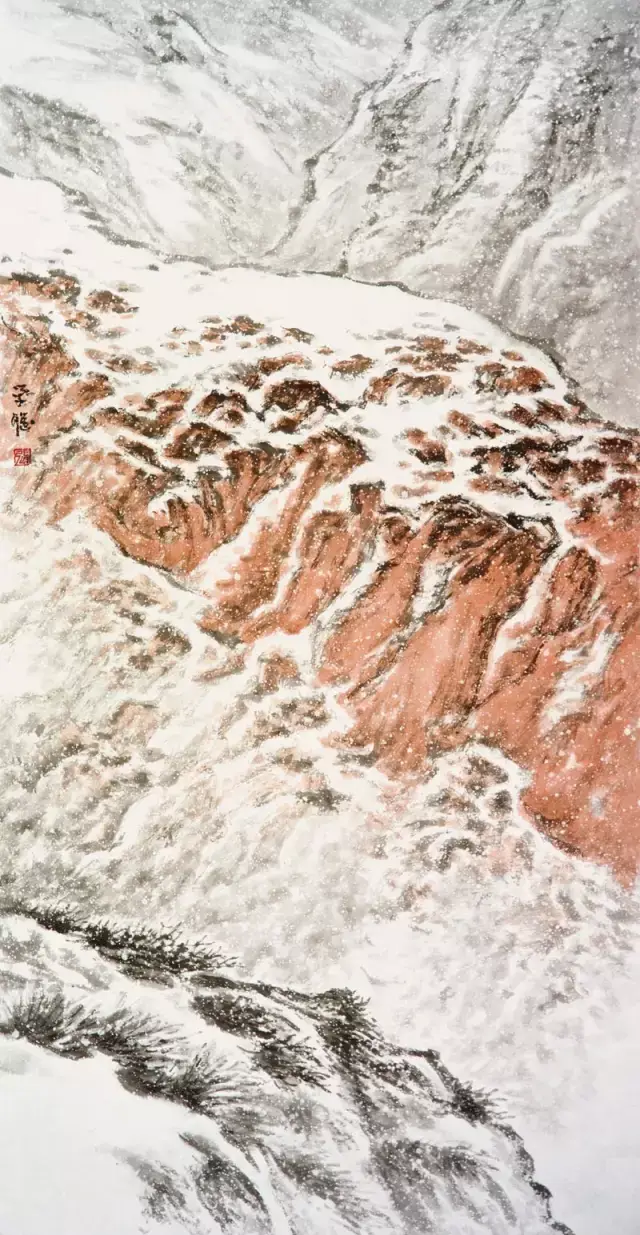 张学聪《玉落金山·之八》136cm×68cm 纸本设色 2017年