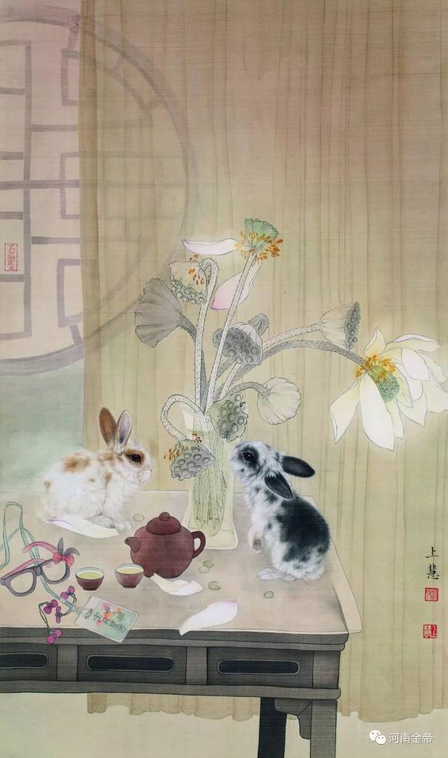 赵上慧 《玉兔呈祥》 84x49cm 说明:本拍品现藏家直接得自作者本人