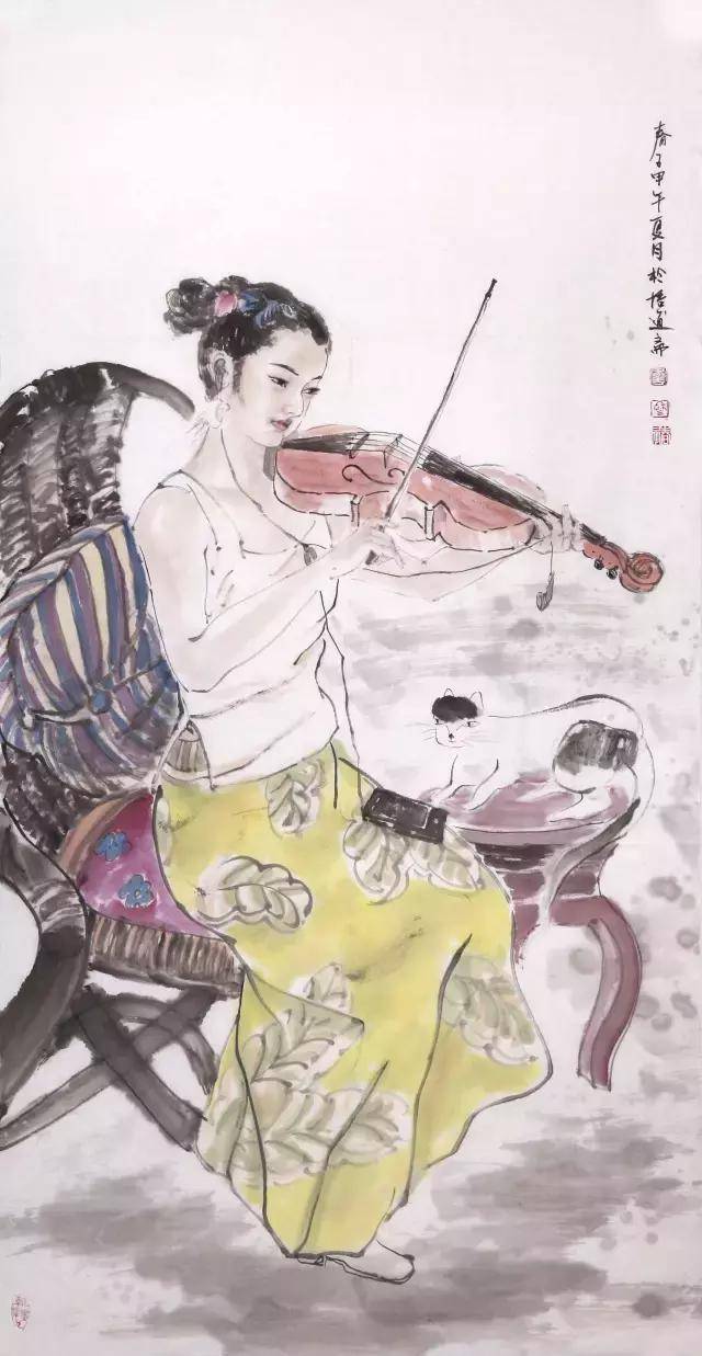 穆春华 《消夏祥音图》 136x68cm