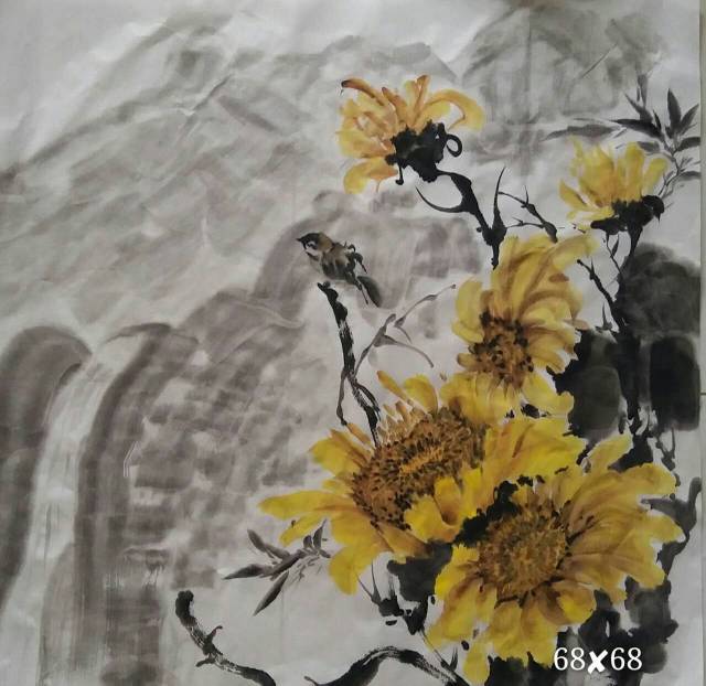 国画大师纪兰云老师 国画向日葵