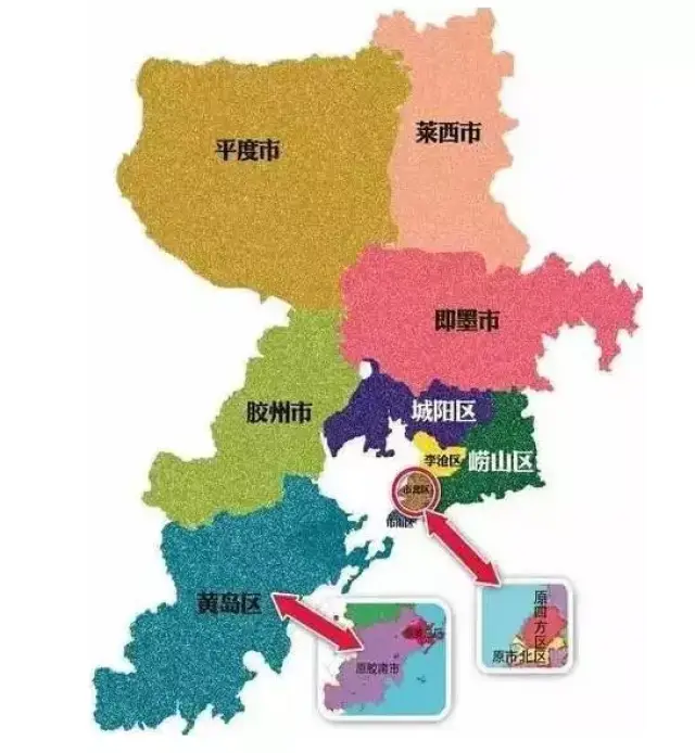 青島上一次(2012年)行政區劃調整後的全域地圖