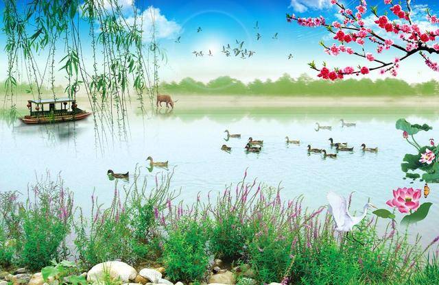 一褶一褶的星星在那里把眼眨 桃花 杏花 滋润得春天风景如画 夏天里