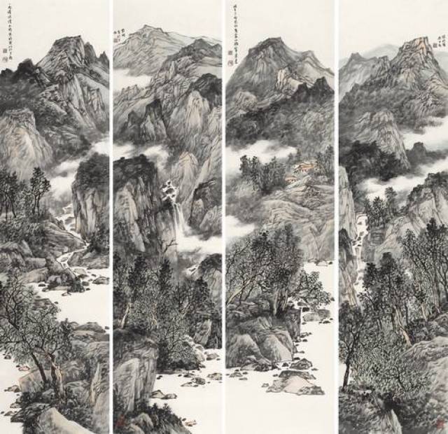 夏佩珊的山水画,密密匝匝,层层叠叠,满满当当,蓬蓬勃勃,他在组织空间