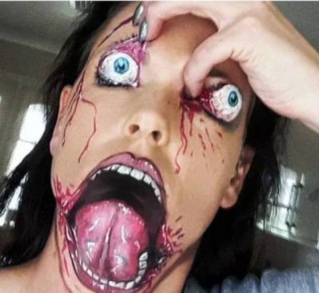 万圣节化妆范本!!英国小姐姐恐怖脸绘，胆小者慎入!!