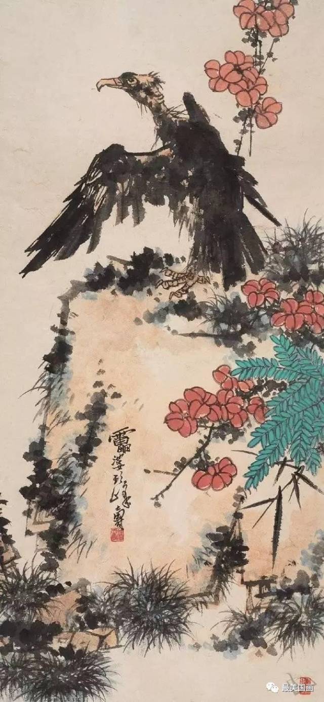 掛軸】〈潘天壽〉 『鷹図』（紙本肉筆）/ 中国画 人物図 山水図 花鳥図