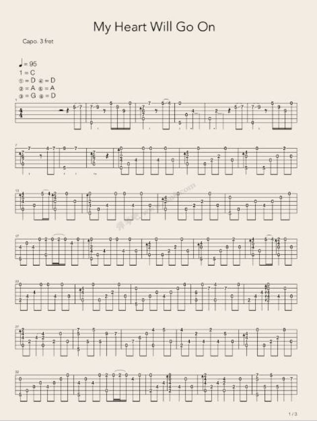 【吉他谱】泰坦尼克号主题曲 《my heart will go on》