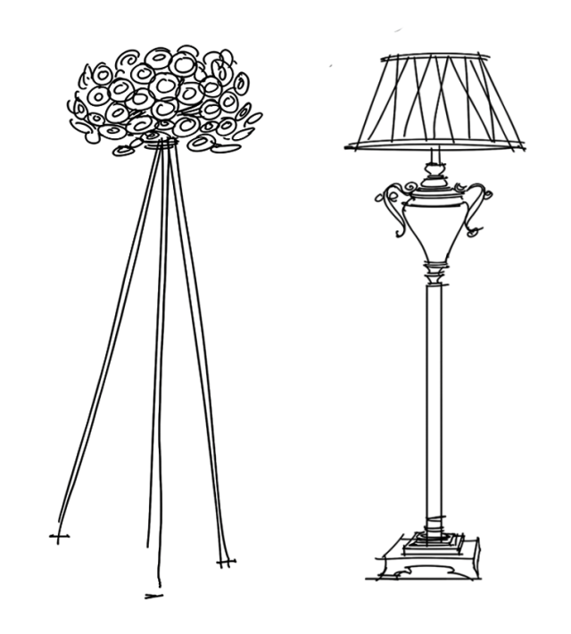 在表达灯具时 灯具的对称性和灯罩的透视尤为重要,特别是灯罩的透视