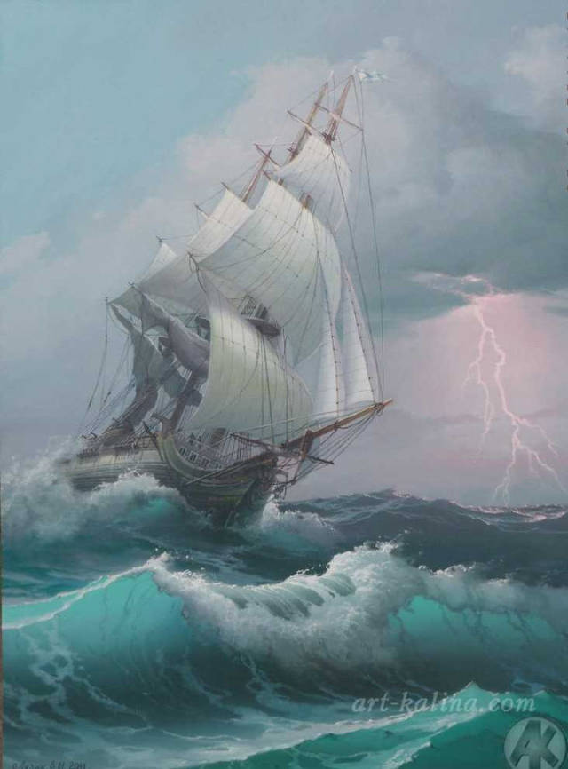 如此漂亮的帆船和海浪内容的油画作品，是不是令您更加向往大海？_手机
