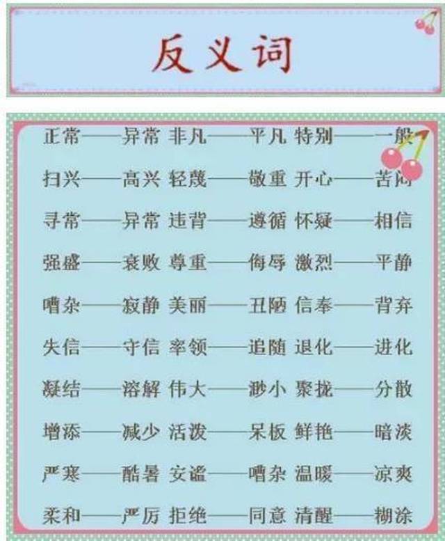 小学语文:200个反义词+220个近义词,孩子6年次次考满分!_搜狐网