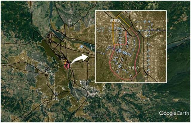 图一,波特兰市域及珍珠区位置示意图