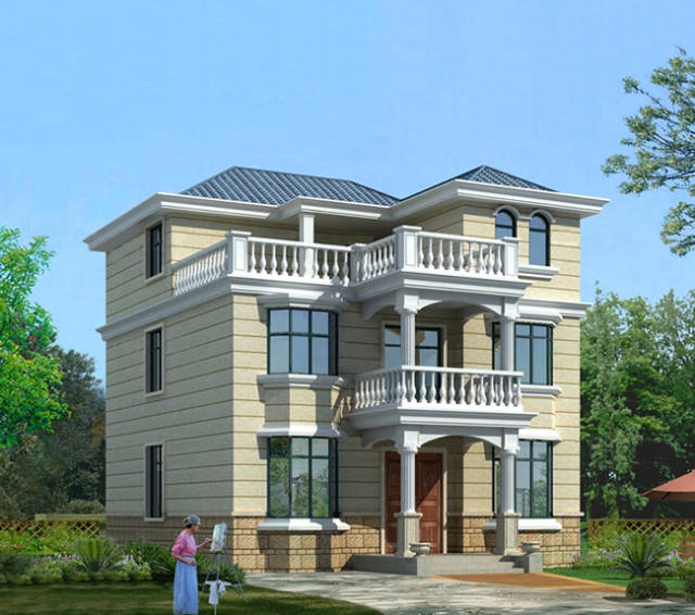 一种户型两种外观的(三层房屋建筑图)效果图 全套施工图!