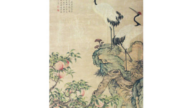 精品赏析】仙鹤蟠桃贺寿图_搜狐网
