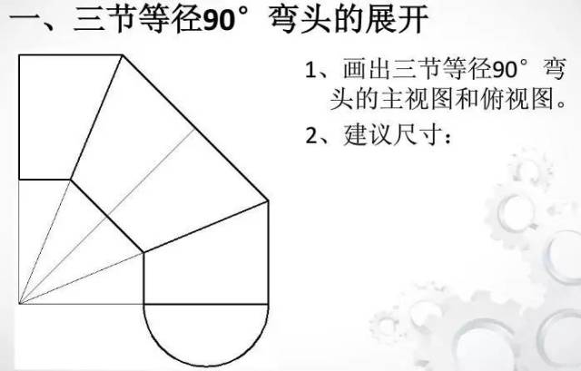 展开放样三节等径90°弯头