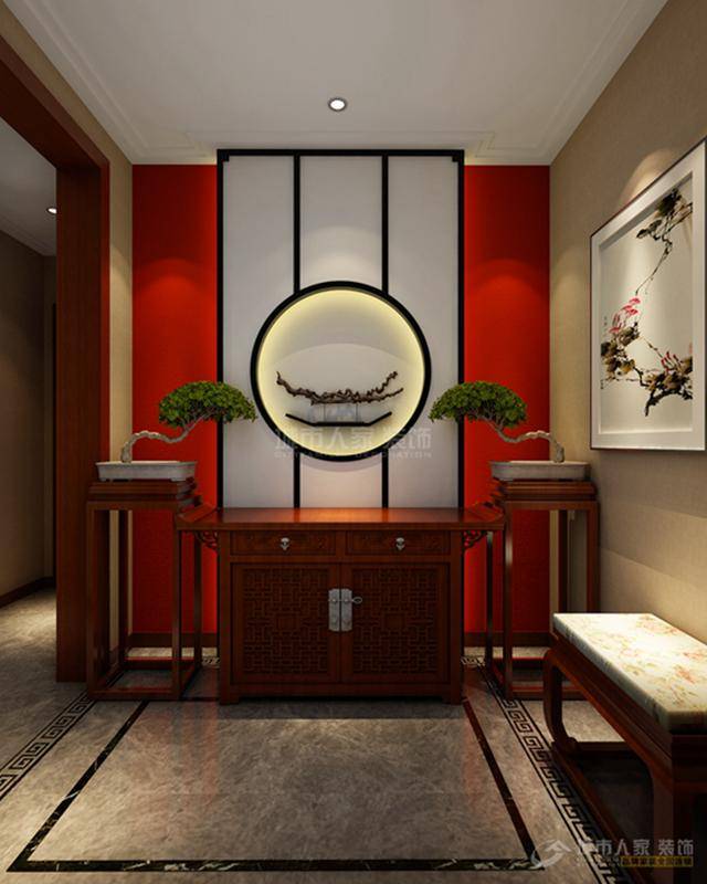 玄关处展示中国古代人文的精髓,绝妙的组合给人以强烈的视觉感受.