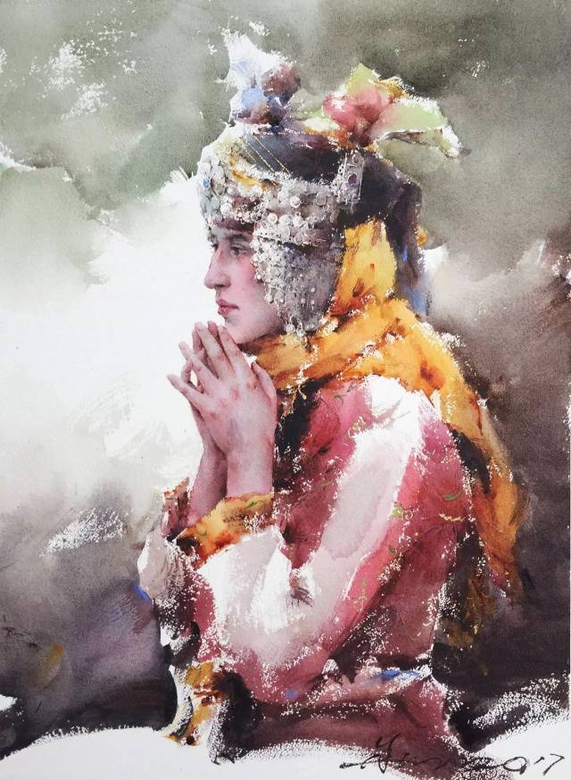 黄华兆《祈祷的土耳其姑娘 53×73cm