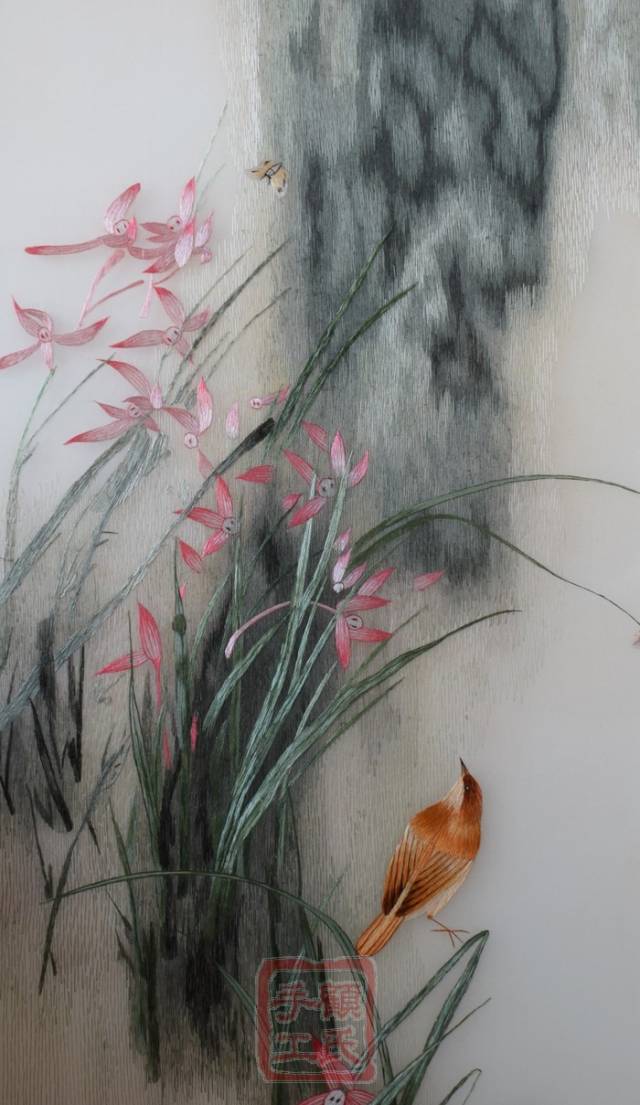 45*106顾氏4丝 苏绣梅兰竹菊,陈志才花鸟条屏组图挂画