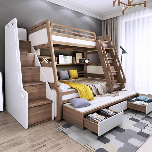 双人床太占地方了,现在流行这种多功能上下床,把空间变大不少呢