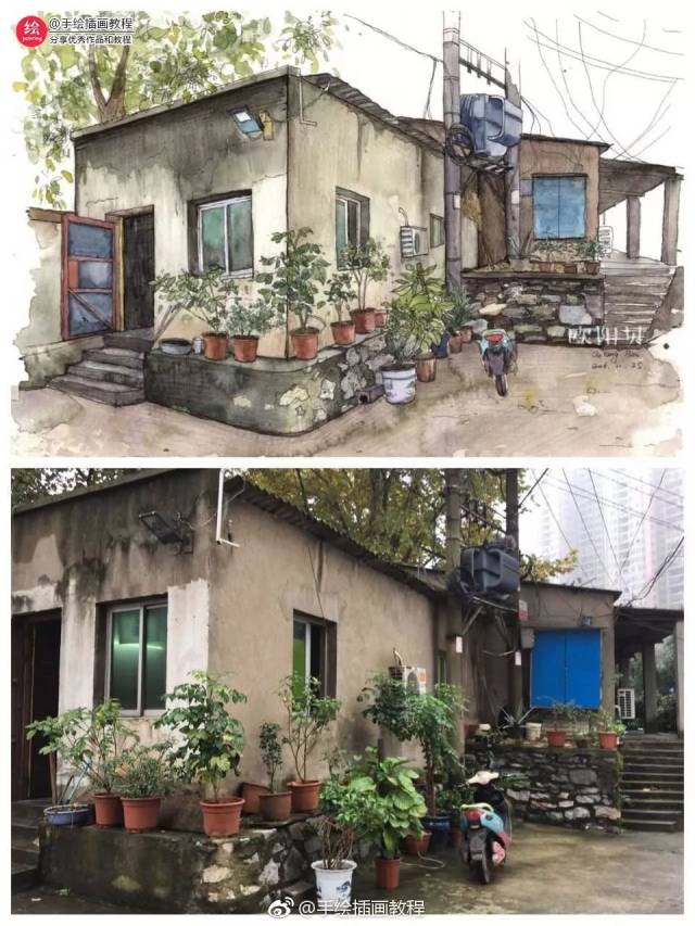 把生活变成一幅画.欧阳贝||钢笔淡彩