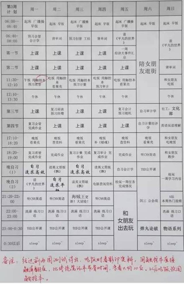 学霸作息表 清华图片