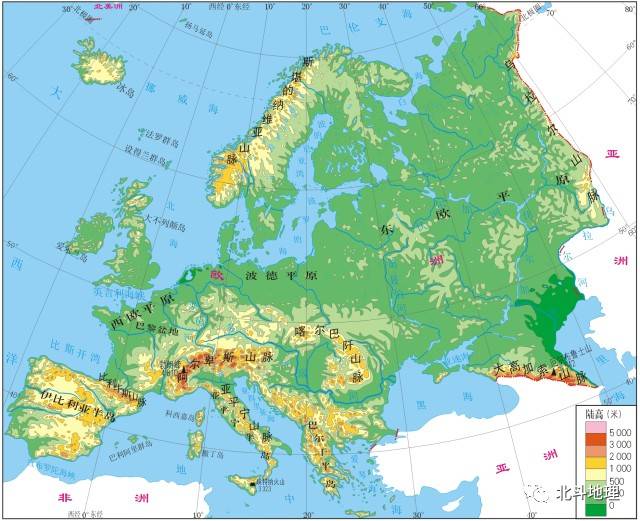 欧洲地形图大地图放大图片