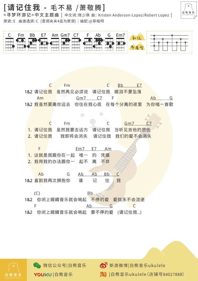 年度最温暖寻梦环游记主题曲rememberme尤克里里弹唱演示教学