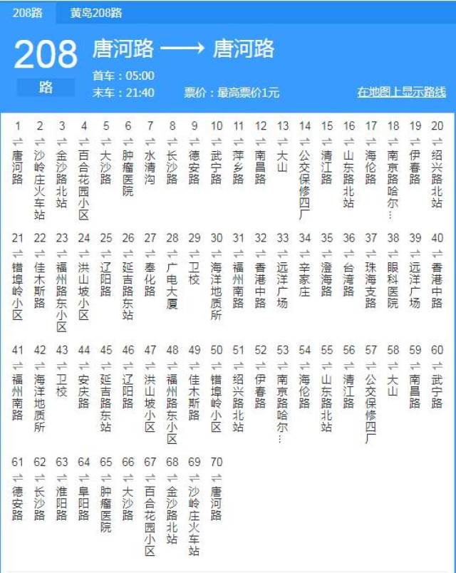 208路公交车路线图图片