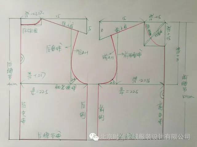 9.画后袖笼弧线,腋下凹度2.6厘米.