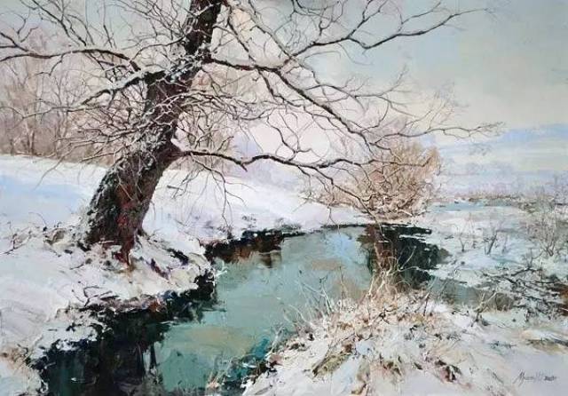 清纯浪漫的雪景油画_搜狐网