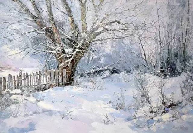 雪景色 油彩画 风景油画雪图片大全-风景油画雪背景图片-我图网