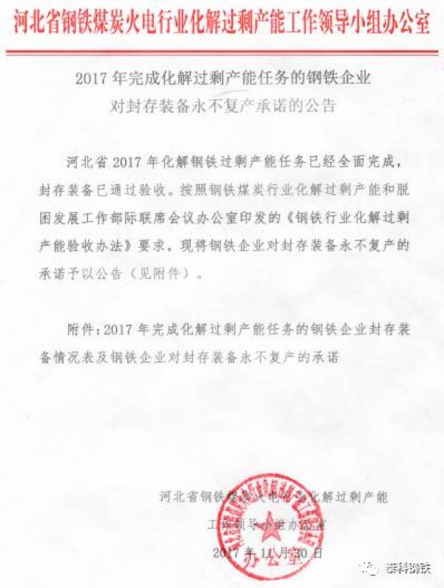 23家钢厂发布红头文件:公告封存装备永不复产!