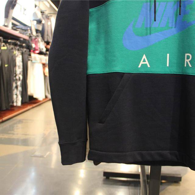 耐克nike 绿色条纹air男子圆领连帽套头衫卫衣