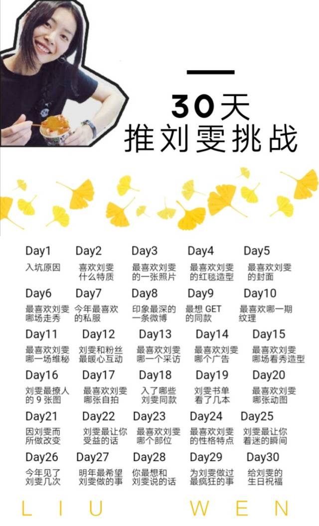 网友发起"30天安利刘雯":一起向全世界安利刘雯的好