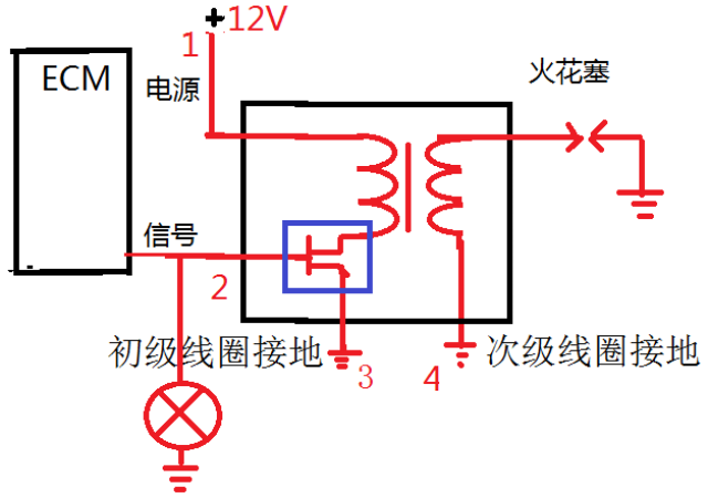 四线点火线圈接线图图片