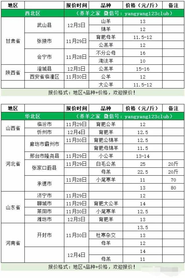 全国各地最新羊肉价格表