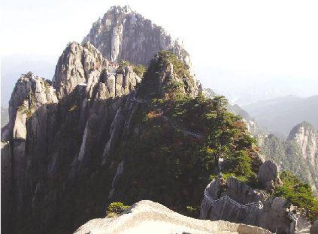 5公里路上,沿途有飞龙松,倒挂松等名松及黄山杜鹃.