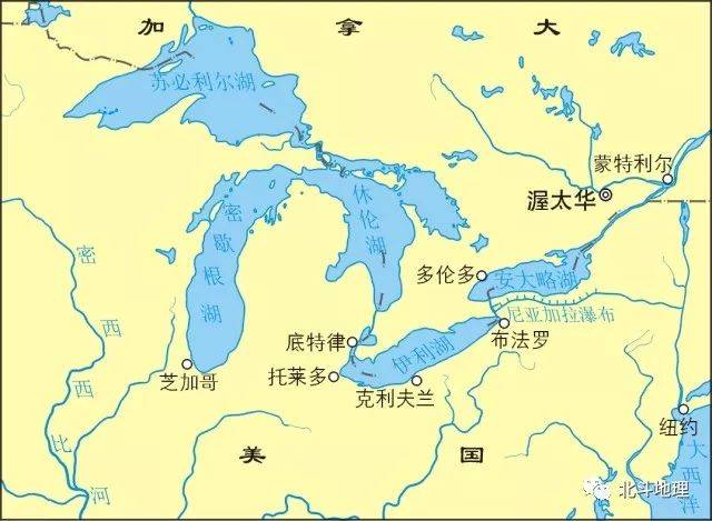 美国五大湖泊分布图图片