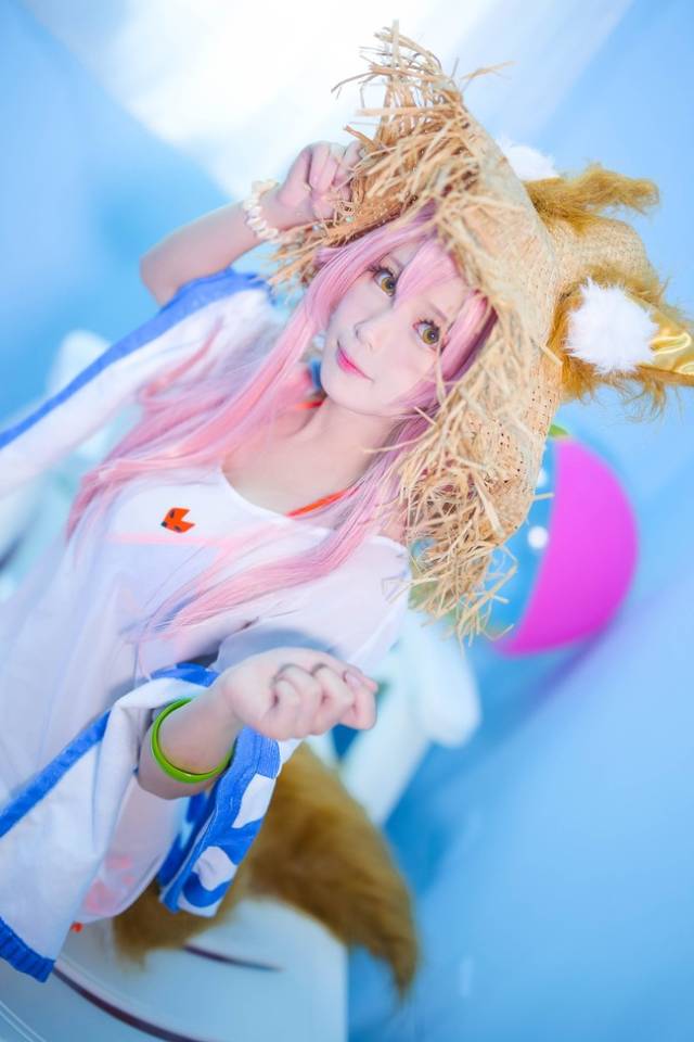 清纯少女泳池写真 玉藻前泳装 cosplay