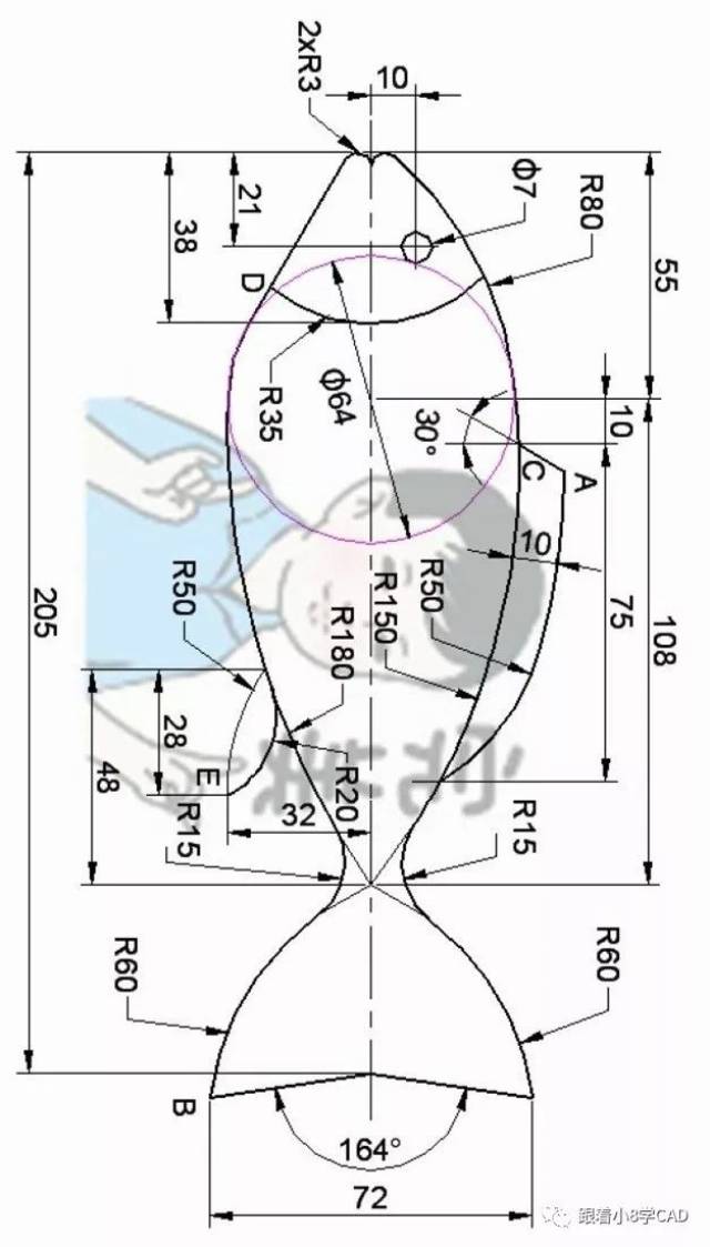 【趣味练习】拒绝吃鸡,今天"画鱼,请使用cad完成图纸绘制!