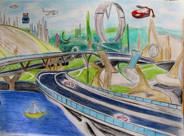 未来交通想象画儿童画图片