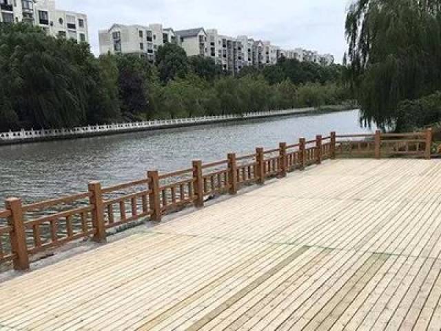 在春申塘北岸,众多市民都会来体验新修建的亲水廊道,来此休闲散步