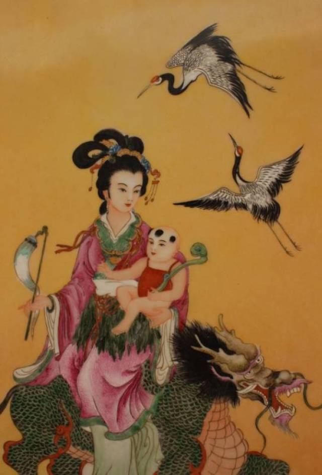 尺 寸 :长56cm,宽38cm (094号--108号) 094号:粉彩麒麟送子图瓷板画