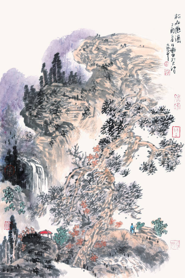 c28 晏平 松山听瀑 托片 69×46cm 约2.9平方尺