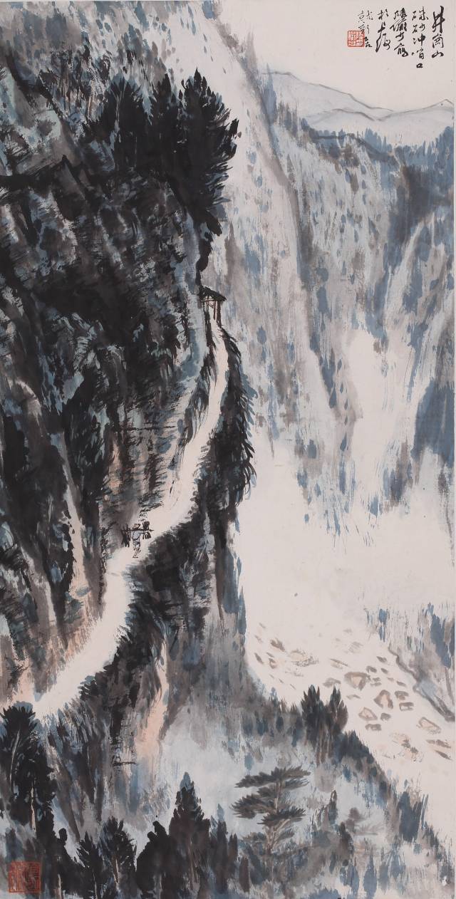 陆俨少 井冈山朱砂冲哨口 设色纸本 立轴 69x35cm 款识:井冈山朱砂冲